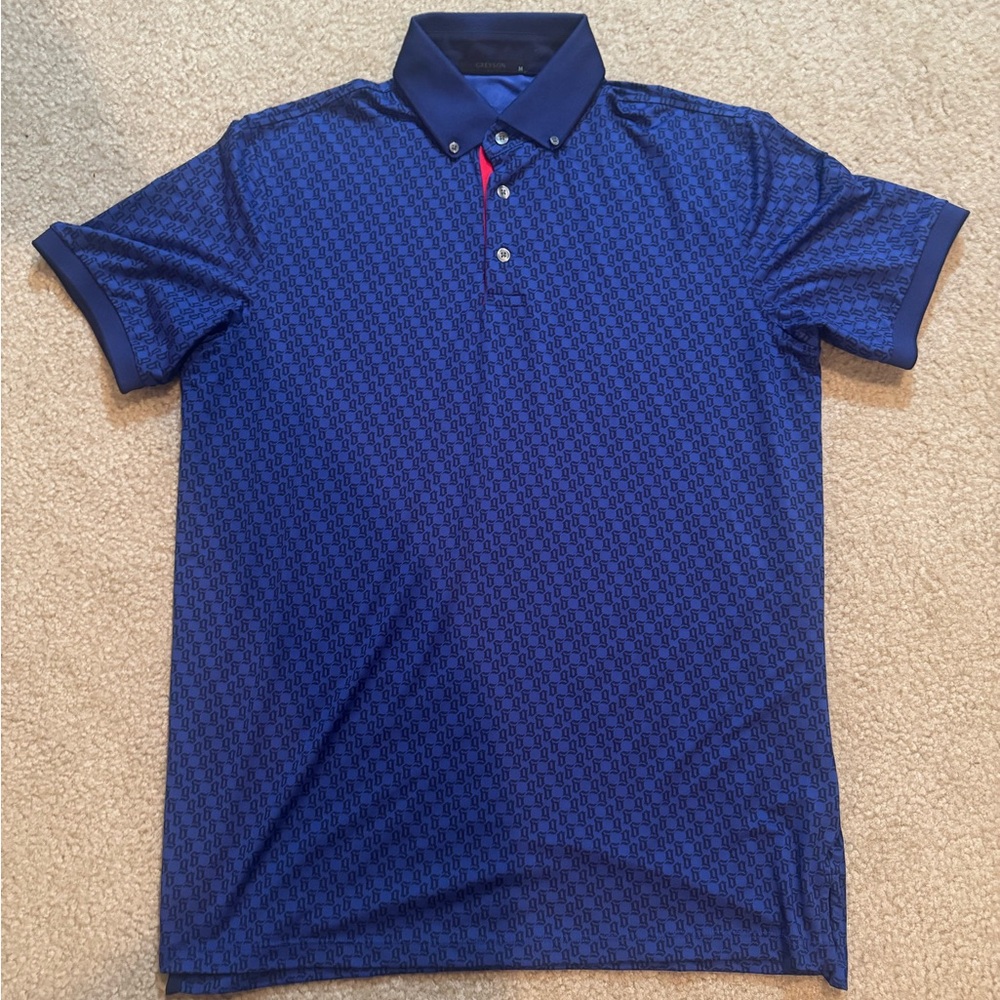 Greyson Blue Patterned Polo Shirt - M